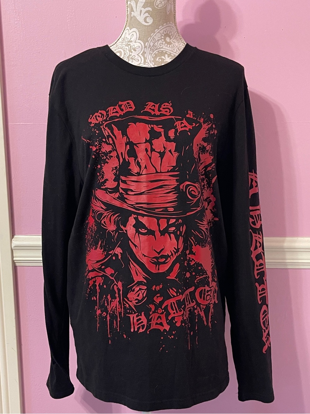 Alice in wonderland madness returns long sleeve shirt top mad hatter goth gothic